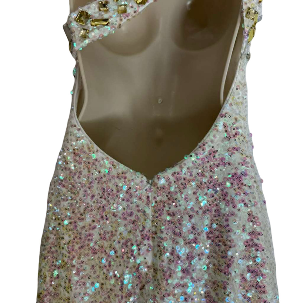 Alyce Paris Womens Sequin Mini Backless One Shoulder Prom Formal Dress Gown sz 4 - Picture 12 of 16